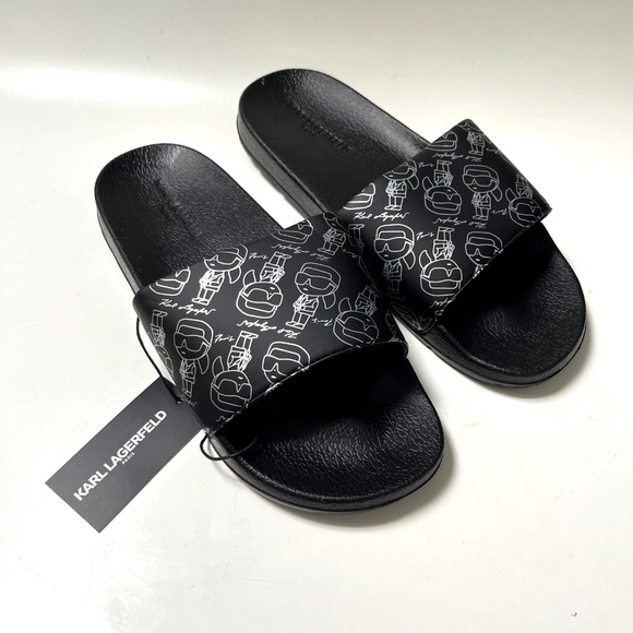 NWOB KARL LAGERFELD Men Slide Slip On Sandal Black Illustration Pool Beach main image 11